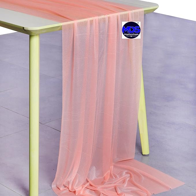 MDS 2 Pack 10ft Chiffon Table Runner 29 x 120 Inches Sheer Wedding Runner Romantic Rustic Table Runner for Wedding Decorations, Birthday Parties, Bridal Shower Party Arch Decor - Peach