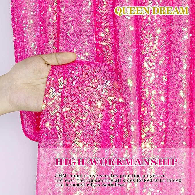 Iridescent Hot Pink Curtains Sequin Backdrop for Wedding Party - 2FT x 8FT Photo Background Backdrop Sparkly Baby Shower Decorations 4 Pcs