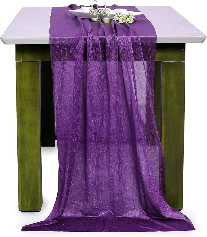 MDS 5 Pack 10ft Chiffon Table Runner 29 x 120 Inches Sheer Wedding Runner Romantic Rustic Table Runner for Wedding Decorations, Birthday Parties, Bridal Shower Party Arch Decor - Cadbury Purple