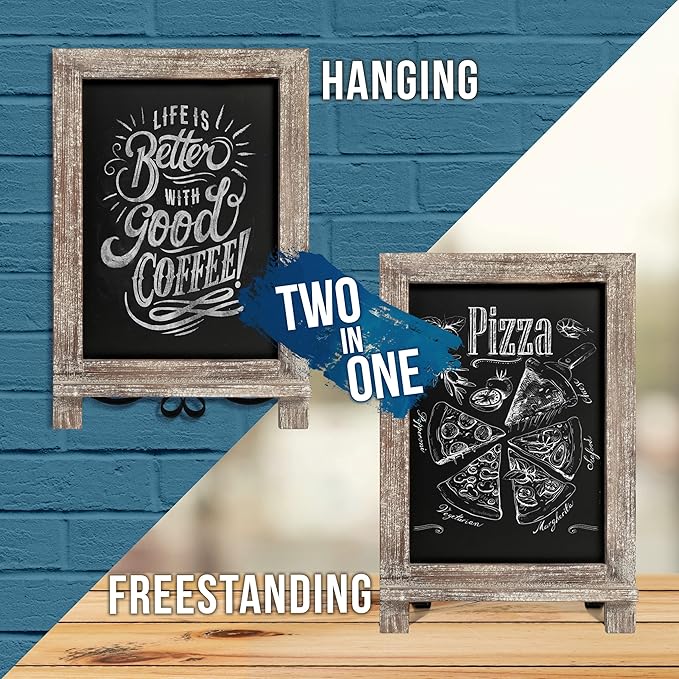 HBCY Creations Rustic Wooden Tabletop Chalkboard with Legs/Vintage Wedding Table Sign/Small Kitchen Countertop Memo Board/Antique Wooden Frame (9.5” x 14” Inches) (5- Weathered Brown)