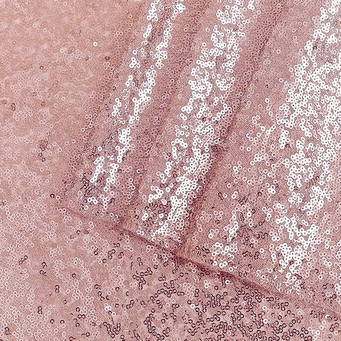 OQSQ Rose Gold Round Sequin Tablecloth, Glitter Tablecloth for Bridal Shower Decorations, Birthday, Wedding, Dessert, Banquet（50X50 inch Round,Rose Gold）