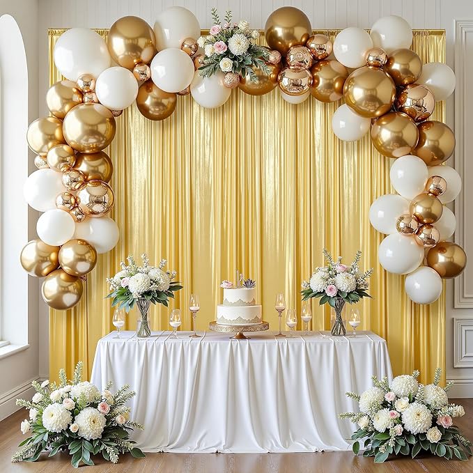 gogoparti 20x14FT Gold Sequin Backdrop Curtain - 4 Panels of 5x14FT Wrinkle-Free Reusable Glitter Drapes for Photography, Weddings, Birthdays & Parties