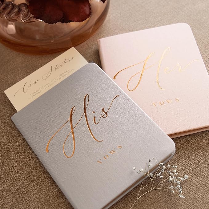 ARTESORI Vow Books His and Hers - Linen Wedding Vow Books Perfect as Bride & Groom Gifts, Wedding Registry Ideas - His & Hers Gifts Wedding Vow Book - Wedding Essentials & Accessories (Blush & Grey)