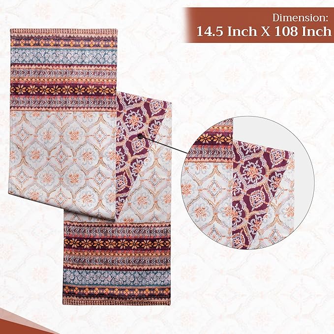 Maison d' Hermine Table Runner 100% Cotton Double Layer Table Runners 108 inches Long for Thanksgiving Christmas Decorations Home Kitchen Dining Party Wedding (Fair Isle, 14.5" x 108")