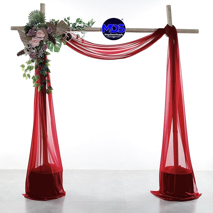 MDS Halloween Chiffon Draping Fabric - 1 Panel, 30" Wide x 50ft Long - Sheer Spooky Arbor & Canopy Drapery for Haunted House Backdrops, Party Ceilings, DIY Costumes & Themed Events - Apple Red