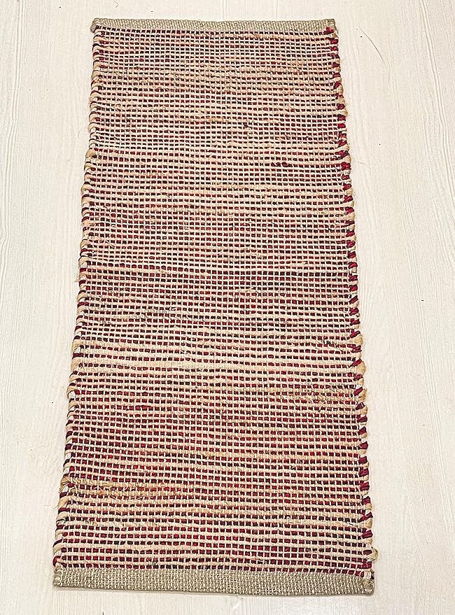 Chardin home Natural Jute Table Runner 13x36 Inch – Vintage Boho Rustic Table Decor – Handwoven Table Runner in Natural Jute and Red – Farmhouse Dining or Console Table Accent