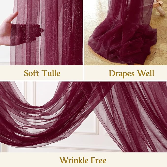 Wedding Arch Draping Fabric Backdrop 1 Panel 60" x 26Ft Burgundy Drapes Curtains for Wedding Reception Sheer Tulle Backdrop Curtain for Ceremony Birthday Party Baby Shower Arbor Ceiling Decorations