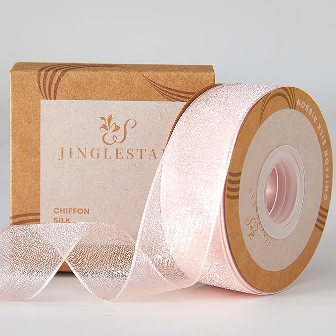 1 Inch Wide Sheer Chiffon Ribbon - Pearl Silk Woven Ribbon Suitable for Gift Wrapping, Wedding Decor, Home Decor, Girl Hair Accessories Handmade DIY (25 Yards/roll) (Baby Pink)