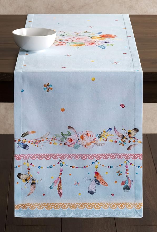 Maison d' Hermine Table Runner 100% Cotton Single Layer Table Runners 108 inches Long Decorative for Home Kitchen Dining Party Baby Shower Wedding Bridal Shower Spring Summer (Ibiza, 14.50" x 108")