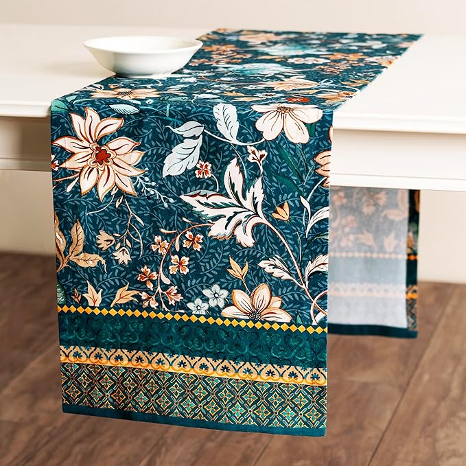 Maison d' Hermine Table Runner 100% Cotton Single Layer Table Runners 72 inches Long for Thanksgiving Christmas Decorations Home Kitchen Dining Party Wedding (Luxury Loft - Dark Teal, 14.5" x 72")
