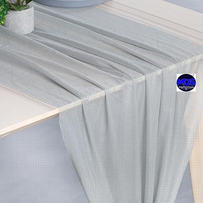 MDS 2 Pack 10ft Chiffon Table Runner 29 x 120 Inches Sheer Wedding Runner Romantic Rustic Table Runner for Wedding Decorations, Birthday Parties, Bridal Shower Party Arch Decor - Gray