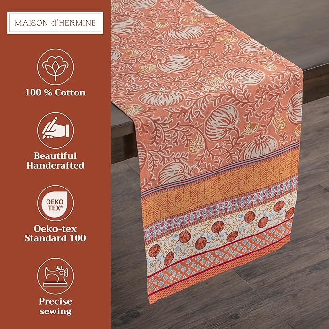Maison d' Hermine Table Runner 100% Cotton Single Layer Table Runners 108 inches Long for Thanksgiving Christmas Decorations Home Kitchen Dining Party Wedding (Harvest Festival, 14.5" x 108")