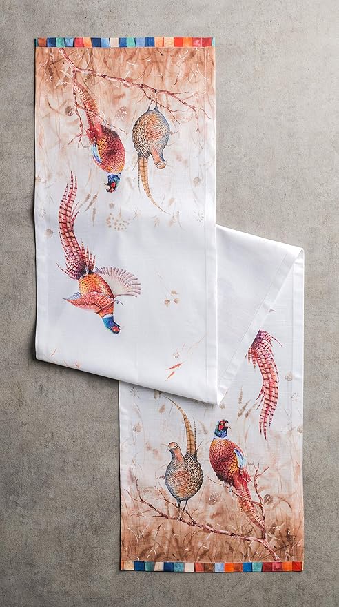 Maison d' Hermine Table Runner 100% Cotton Single Layer Table Runners 48 inches Long for Thanksgiving Christmas Decorations Home Kitchen Dining Party Wedding (Faisan D'Automne, 14.5" x 48")