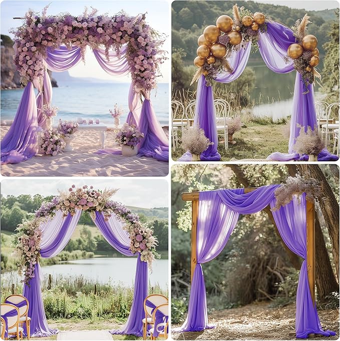 Wedding Arch Draping Fabric 4 Panels 28.7" x 20FT Lavender Purple Sheer Chiffon Backdrop Drapes for Wedding Ceremony Birthday Party Bridal Shower Outdoor Decoration