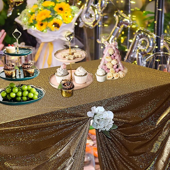 Fitable Black&Gold Sequin Tablecloth for Parties 60x102 Inch - Sparkle Glitter Table Cloth Laser Round Overlay for Wedding Baby Shower Ceremony Birthday Holiday Banquet
