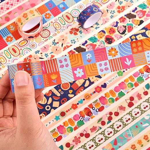 emmoolife 35 Rolls Washi Tape Set, Colorful Cute Floral Writable Decorative Tapes for Scrapbooking and Bullet Journaling, Junk Journal Supplies, DIY Planner Art, 5-30mm Wide 9.84ft Long/Roll