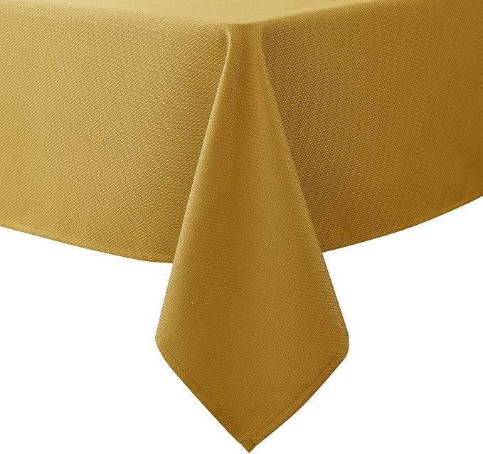 Biscaynebay Textured Fabric Rectangle Christmas Tablecloths 90x156 Inch, Gold Water Resistant Tablecloths for Dining, Kitchen, Wedding, Parties etc. Machine Washable
