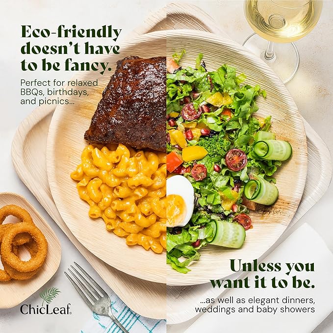 Chic Leaf Square Palm Leaf Tableware - 10" & 7", Pack of 24 - Durable Bamboo Disposable Dinnerware - Eco-Friendly Compostable Plates - Versatile Party & Appetizer Plates