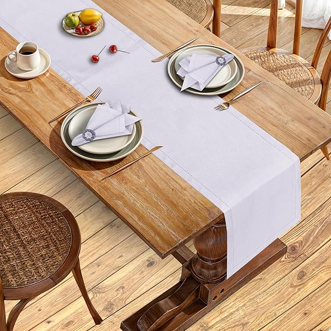Ruvanti Linen Table Runner 36 Inches, Classic Hemstitch, Washable, Reusable, Non-Slipping, Stain Resistant- Perfect for Parties, Weddings, Dinners, Thanksgiving, Christmas, Indoor use – Lavender Grey