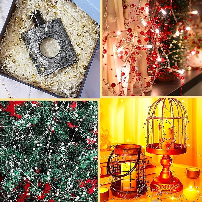 100 PCS Artificial Floating Beads for Centerpieces Vases, Gold 8+3mm String Beads for Wedding Party Faux Pearl String for Decorating, String Pearls for Crafts Vase Filler