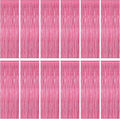12 Pack Pink Backdrop, 3.28 FT x 7.05 FT Foil Fringe Curtains, Metallic Pink Tinsel Curtain Party Streamer Birthday Backdrop for Girl, Brithday Decorations Bachelorette Party Supplies