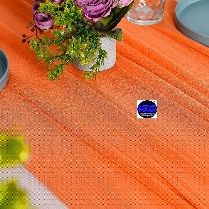 MDS Halloween Chiffon Table Runner - 15 Pack, 29 x 170 Inches, 14ft Each - Sheer Spooky Table Runners for Haunted House Parties, Trick-or-Treat Tables, Witchy Décor, Wedding & Events - Orange