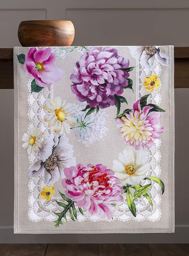 Maison d' Hermine Table Runner 100% Cotton Double Layer Table Runners 108 inches Long Decorative for Home Kitchen Dining Party Baby Shower Wedding Bridal Shower Spring Summer (Pivoine, 14.50" x 108")