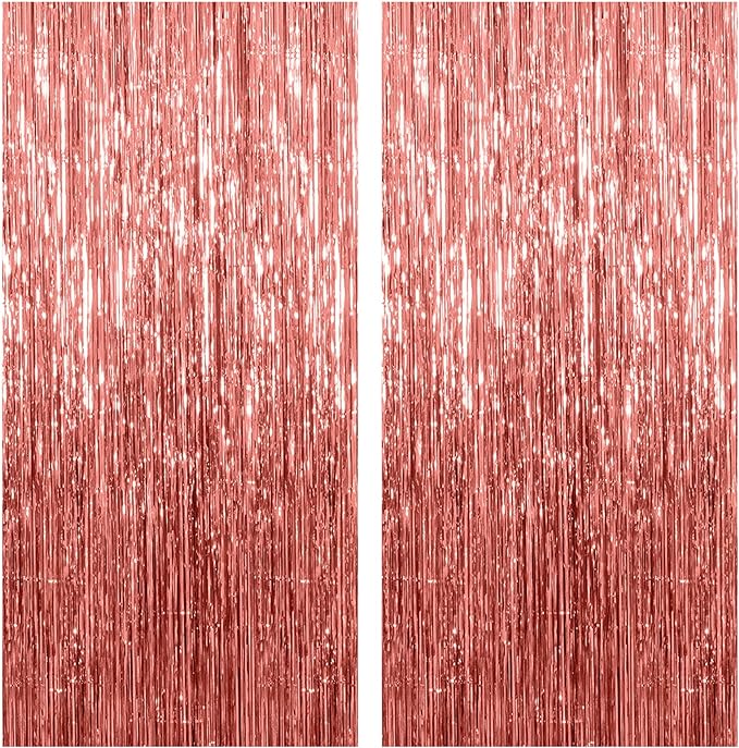 2 Pack Rose Gold Backdrop Birthday Decorations Foil Curtain Bachelorette Party Decor Rose Gold Decor Party Streamers Groovy Birthday Decorations Backdrop