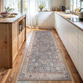 Bloom Rugs Washable Non-Slip 10 ft Runner - Beige/Blue Traditional Bordered Runner for Entryway, Hallway, Bathroom, and Kitchen - Exact Size: 2.5' x 10'