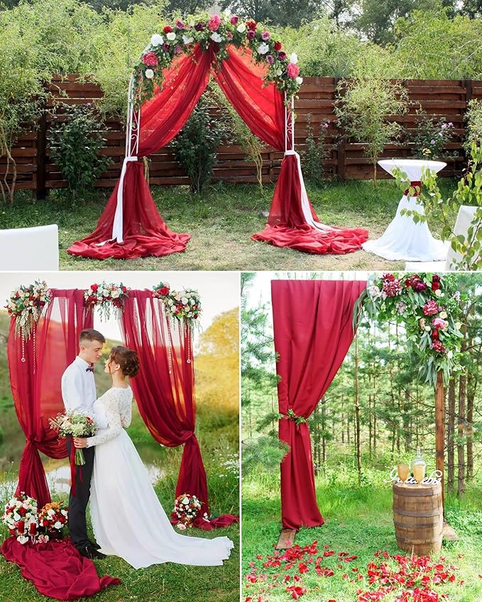 4 Panels Wedding Arch Draping Fabric 28" x 20Ft Chiffon Wedding Arch Drapes Chiffon Fabric Drape Sheer Backdrop Curtain for Weddings Ceremony Birthday Party Event Reception Backdrop Ceiling Décor(Red)
