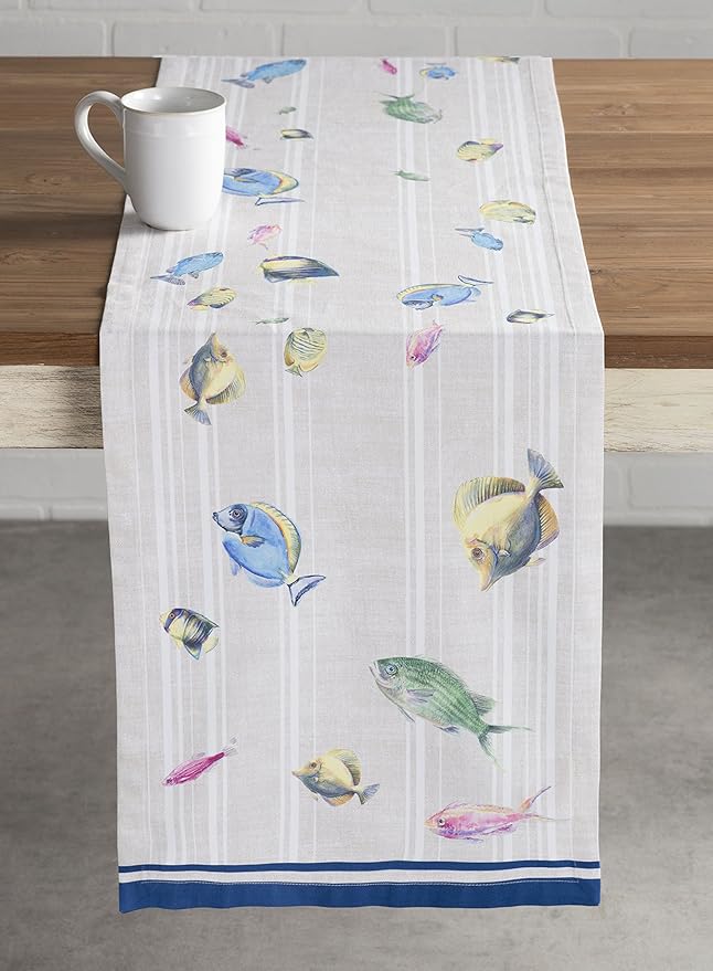 Maison d' Hermine Table Runner 100% Cotton Double Layer Table Runners 108 inches Long Decorative for Home Kitchen Dining Party Baby Shower Wedding Bridal Shower Spring Summer (Poisson, 14.50" x 108")