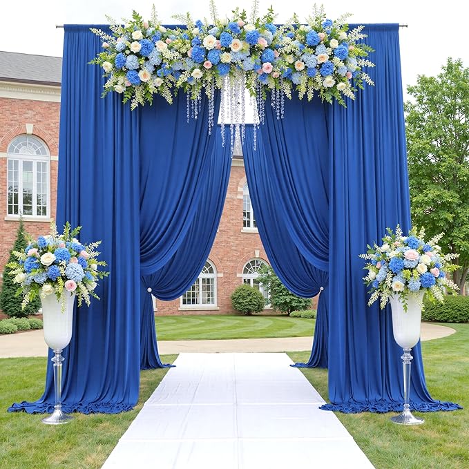 20ftx12ft Wrinkle Free Royal Blue Backdrop Curtain, 4 Panels 12FT Height Royal Blue Wedding Backdrop Drapes, Silky Polyester Back Drop Cloth for Birthday Photography Background Party Backdrop Draping