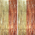 2 Pack Rose and Champion Foil Fringe Backdrop Curtains, Tinsel Streamers Party Decorations, Fringe Backdrop, Door Shimmer for Anniversary or Birthday Party