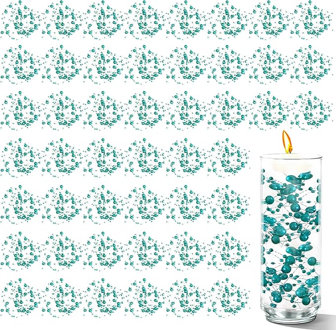 50 PCS Artificial Floating Beads for Centerpieces Vases, Blue Green 8+3mm String Beads for Wedding Party Faux Pearl String for Decorating, String Pearls for Crafts Vase Filler