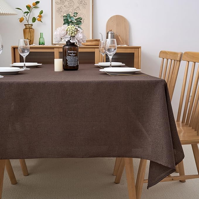 NLMUVW Brown Linen Tablecloth Rectangle, Chocolate Textured Table Cloth Farmhouse Water Resistant Table Cover for Kitchen Dining Coffee, 54 x 90 Inch