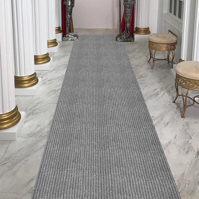 Ottomanson 2' x 10' Hallway Runner with Scraper Pile Extra Durable Non-Slip Rug Mat for Indoor & Outdoor Use - Ideal for Kitchen, Entryway, Patio & Garage - High-Traffic Carpet, Gray