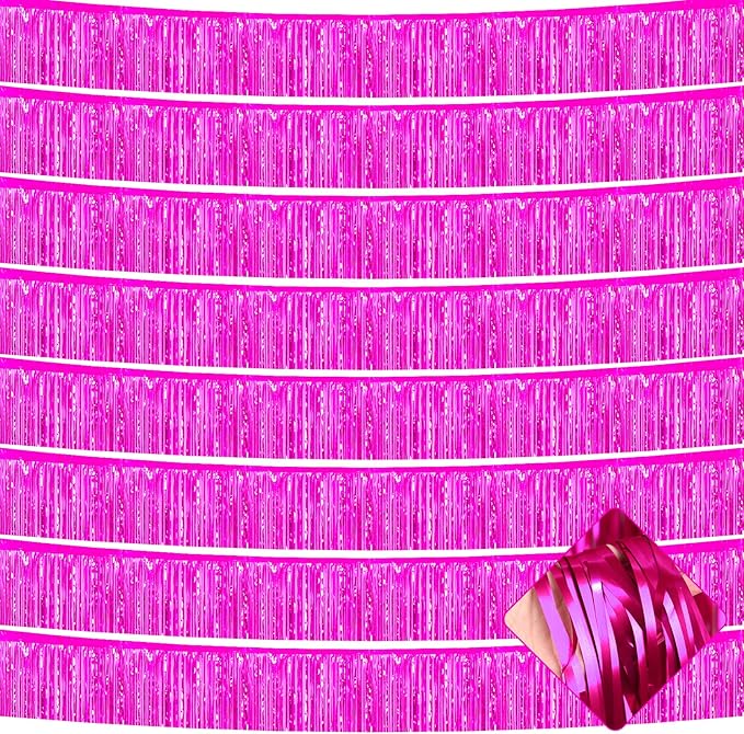 10 Pack 10 Feet Foil Fringe Garland Metallic Tinsel Streamers Banner Wall Hanging Curtain Backdrop for Parade Floats, Bachelorette, Wedding, Birthday, Halloween, Christmas Party Decorations(Fuchsia)