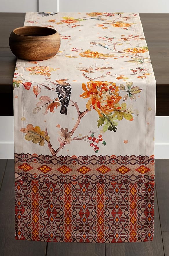 Maison d' Hermine Table Runner 100% Cotton Single Layer Table Runners 60 inches Long for Thanksgiving Christmas Decorations Home Kitchen Dining Party Wedding (Kelim - Prairie, 14.5" x 60")