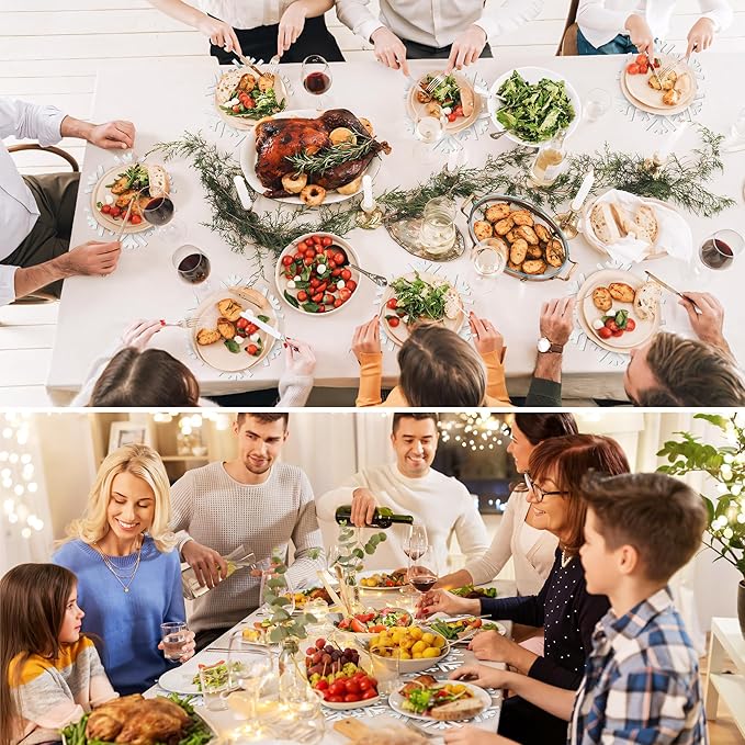 60Pcs Snowflake Paper Placemats Christmas Sliver Glitter Disposable Place Mats Winter Round Sparkle Decorative Table Chargers Xmas Snowflake Decoration for Holiday Festival Dining Tableware
