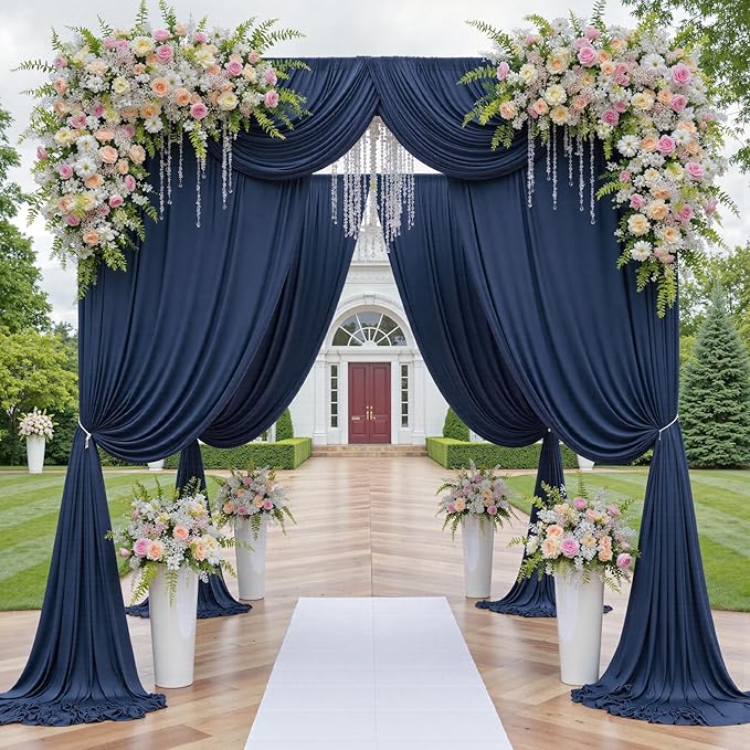 60ftx12ft Wrinkle Free Navy Blue Backdrop Curtain, 12 Panels 12FT Height Navy Blue Wedding Backdrop Drapes, Silky Polyester Back Drop Cloth for Birthday Photography Background Party Backdrop Draping