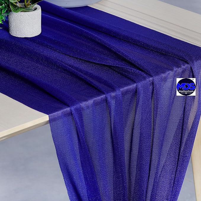 MDS 2 Pack 10ft Chiffon Table Runner 29 x 120 Inches Sheer Wedding Runner Romantic Rustic Table Runner for Wedding Decorations, Birthday Parties, Bridal Shower Party Arch Decor - Royal Blue