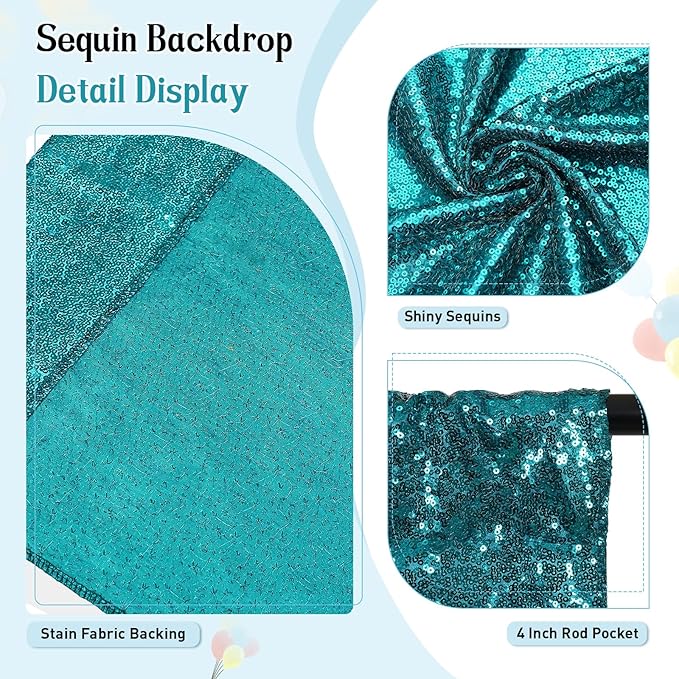 SquarePie Sequin Backdrop Curtain Not See Through Thick Glitter Background for Party 7FT x 7FT Teal
