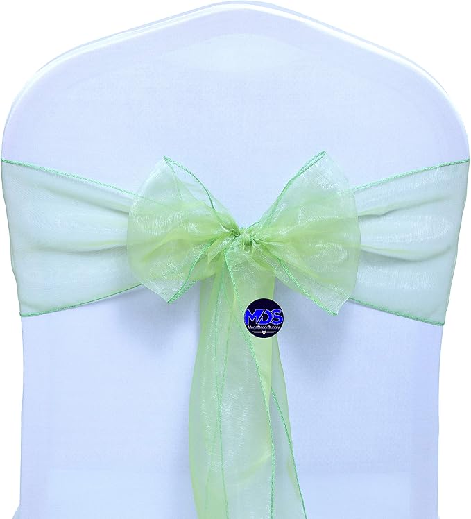 MDS Pack of 50 PCS Organza Chair Sashes Wider Dining Chair Bows Ribbon Tie Back for Wedding Party Birthday Bridal Shower Reception Event Banquet Home Chair Cover Decoration - Apple Green