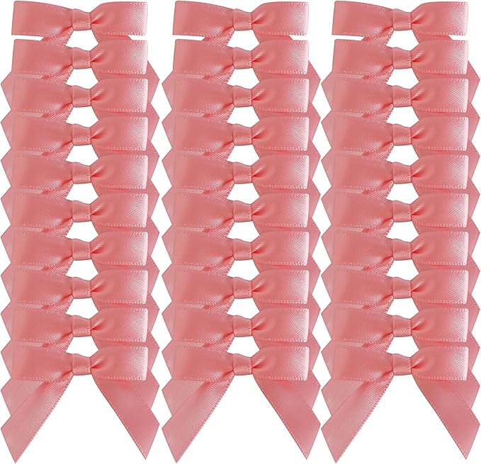 50pcs 1-1/2" Mini Light Pink Satin Ribbon Bows Without Twist Ties for Crafts Gift Wrapping Packing Mothers Day Decoration (Lt.Pink)