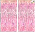 BRAVESHINE Clear Pink Streamers Party Decorations Iridescent Foil Fringe Backdrop - 2 Pack 3.2 x 6.5 ft Holographic Tinsel Curtain Party Photo Backdrop for Valentine’s Girl Birthdays Engagement Decor