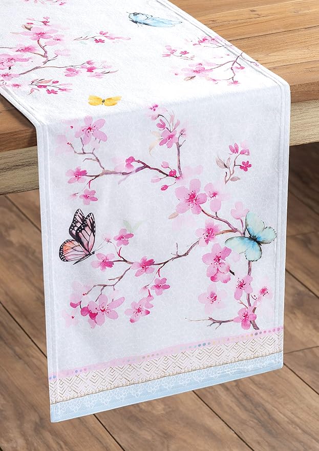 Maison d' Hermine Table Runner 100% Cotton Double Layer Table Runners 108 inches Long Decorative for Home Kitchen Dining Party Wedding Bridal Shower Spring Summer (Blossoms in Spring, 14.50" x 108")