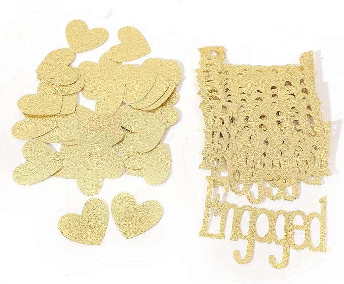 Gold Engagement Confetti With Hearts - Engagement Party Decorations, Bride To Be, Bridal Shower Decor