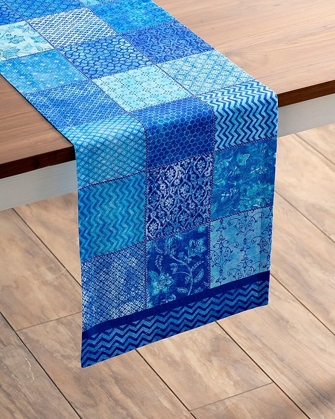 Maison d' Hermine Table Runner 100% Cotton Single Layer Table Runners 108 inches Long Decorative for Home Kitchen Dining Party Wedding Bridal Shower Spring Summer (Indigo Love, 14.50" x 108")