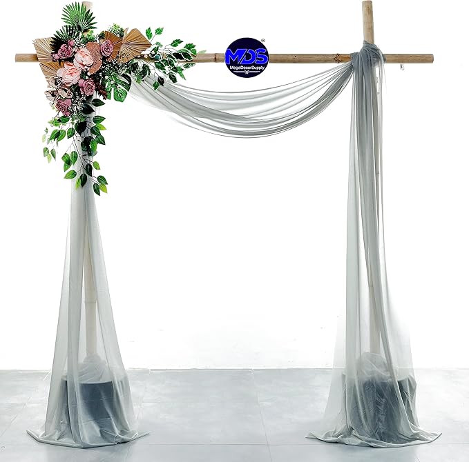 MDS Halloween Chiffon Draping Fabric - 2 Panel, 30" Wide x 20ft Long - Sheer Spooky Arbor & Canopy Drapery for Haunted House Backdrops, Party Ceilings, DIY Costumes & Themed Events - Gray