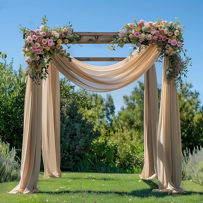 Wedding Arch Draping Fabric 2 Panels 28.7" x 20FT Nude Sheer Chiffon Backdrop Drapes for Wedding Ceremony Birthday Party Bridal Shower Outdoor Decoration